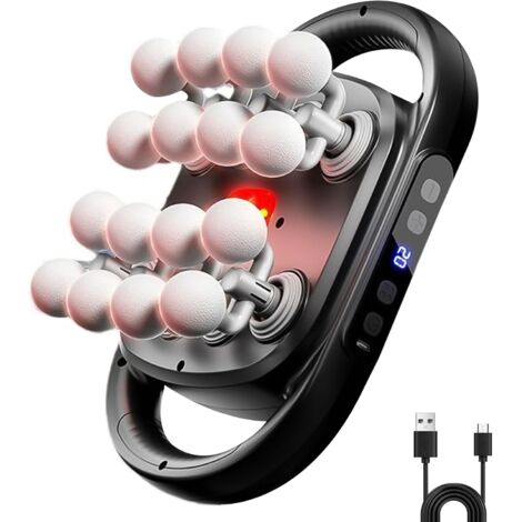 Pistola de masaje de 16 cabezales, 9 modos y 20 velocidades, con luz roja para aliviar el dolor muscular de espalda, cintura y piernas, y para todo el cuerpo.