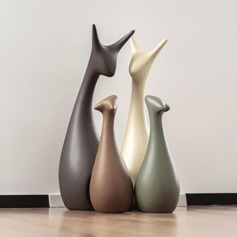Estatuas de cerámica, estatua familiar de ciervos (juego de 4), adornos artesanales para decoración del hogar, regalo conmemorativo para padres, ideal para estanterías, libros y muebles de TV. (1/5)