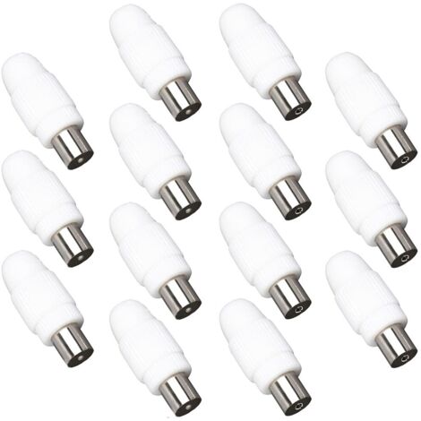 Adaptador de conector coaxial para antena de TV, 7 machos y 7 hembras, color blanco (1/4)