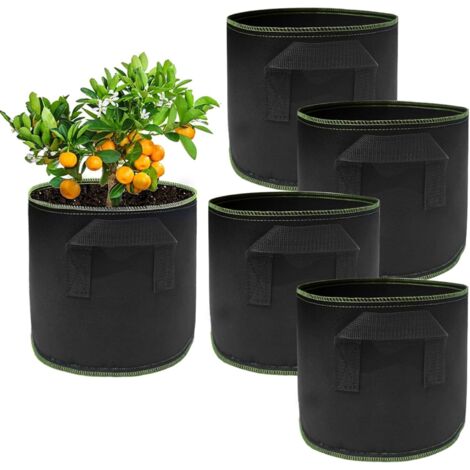 Bolsa de Cultivo, 5 Piezas Bolsas de Plantación, 12L Reutilizable Macetas de Tela no Tejida, Maceta de Cultivo con Asa, Bolsa de Plantación Reutilizable, para Tomates, Flores, Plantas