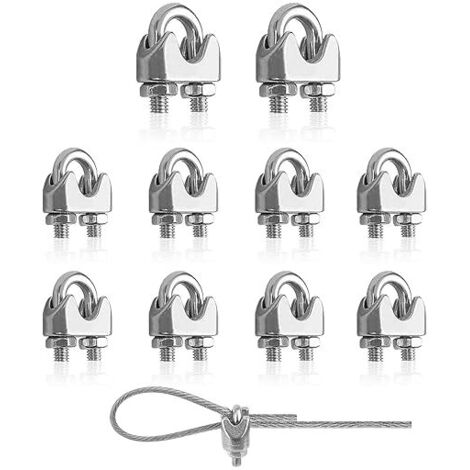Abrazaderas de cuerda 10 piezas Abrazaderas de cable de acero inoxidable de 3 mm Abrazadera de cable de acero M3 Abrazadera de cable de arco para cable de acero Cable de acero Cable de acero de 3 mm