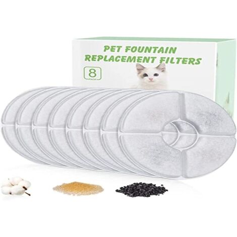 Filtros Fuente Gatos 8PCS, 1.6L Filtro de Carbón para Gatos, Filtros de Repuesto de Fuentes de Mascotas con Resina y Carbón Activo