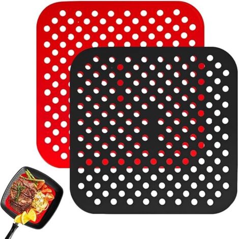 Alfombrilla Freidora Aire, 2pcs Alfombrillas de Silicona Reutilizables Air Fryer Liner, Antiadherentes, Rejilla Freidora Aire Cuadrada (Quadrado, 8.5 pulgadas)