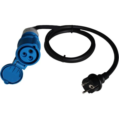 Cable adaptador para caravana CEE (230 V/16 A), conector de seguridad CEE con tapa protectora, cable USB de 3 pines para enchufe europeo, IP44, fabricado en Alemania, color negro.