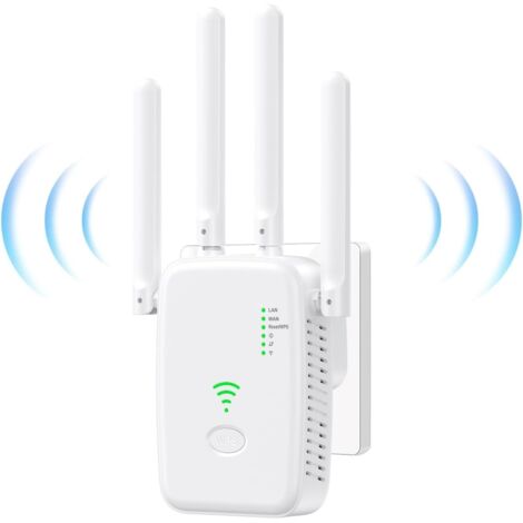 2025 Nuevo Repetidor WiFi, Amplificador Extensor WiFi con 2 Puertos ethernet, 4 Antenas, Modo Repetidor/Router/Ap, Extensor WiFi para Casa/Oficina, fácil instalación acción