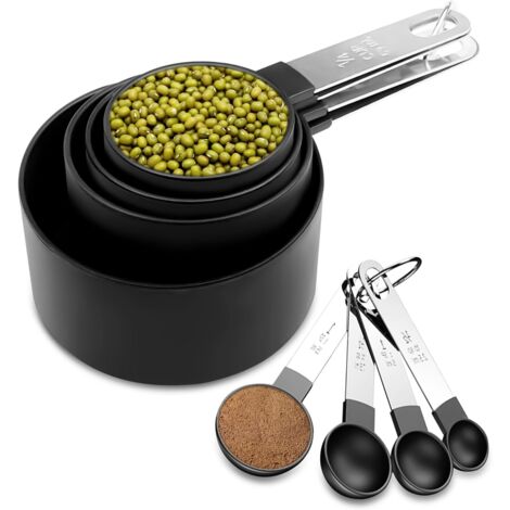 Juego de 8 tazas y cucharas medidoras, incluye 4 cucharas medidoras y 4 tazas medidoras, cucharas medidoras para medir sólidos y líquidos (1/5)
