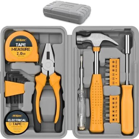 Kit de herramientas de bricolaje de 24 piezas, amarillo. Caja de herramientas pequeña, ideal para principiantes, para el hogar y la oficina. (1/5)