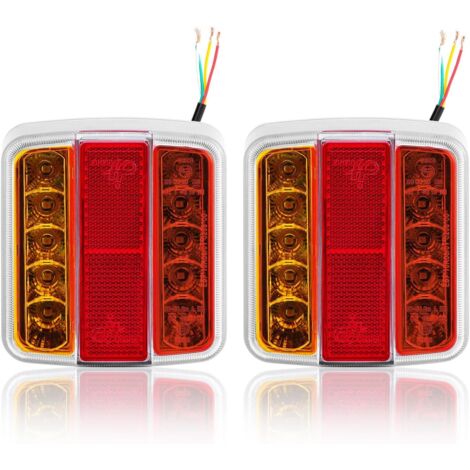 2 x Pilotos traseros led remolque 12V, luces traseras remolque led homologados, piloto 5 funciones luce para remolque tractor agricola, IP67 impermeable, Homologación ECE EMC