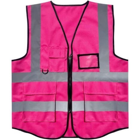 Chaleco de seguridad rosa XL con bolsillos y cremallera, chaleco reflectante de alta visibilidad de red para mujeres adultas, chaleco de alta visibilidad con cremallera (1/5)