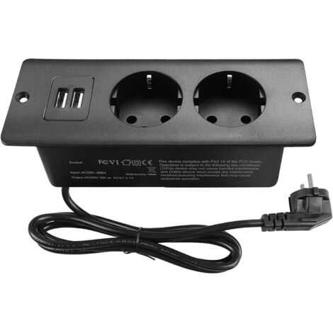 Toma de corriente retráctil con 2 USB, regleta empotrada de 2 vías con cable de 1,6 m, enchufe empotrable empotrado de mesa, enchufe múltiple para muebles o encimeras