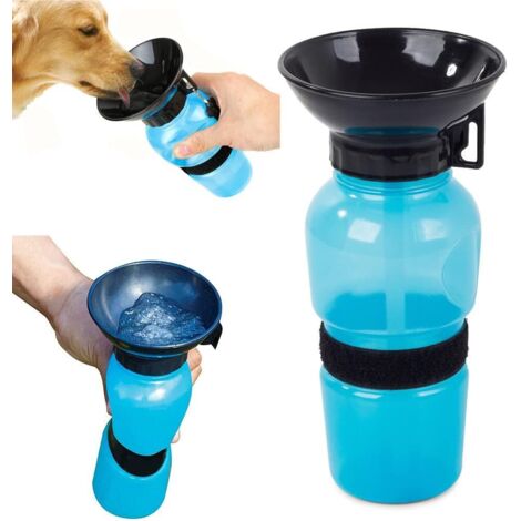 Botella de agua para perro con cuenco incorporado - Botella de viaje y transporte - Para coche, interior y exterior - 0,5 L - Colores aleatorios (azul, rosa, caqui) (1/5)