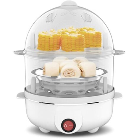 Cocedor de Huevos EléCtrico, Cocedor de Huevos MultifuncióN de Doble Capa, Leche de MaíZ, Vaporizador de Huevos para Desayuno RáPido, Enchufe Europeo