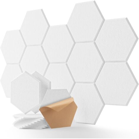 Paneles acústicos hexagonales autoadhesivos de espuma acústica (12 unidades), espuma insonorizante de alta densidad para paredes y techos, tratamiento acústico para estudios domésticos (30 x 25 x 1 cm