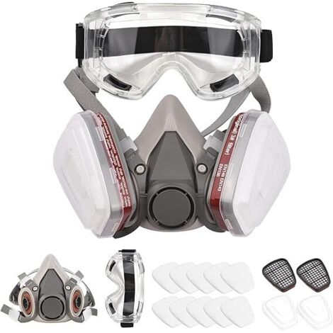 Mascarilla respiratoria reutilizable Media máscara 6200 Mascarilla de gas Protección respiratoria Mascarilla con gafas protectoras para pintar Vapor orgánico Soldadura Pulido Carpintería y otra