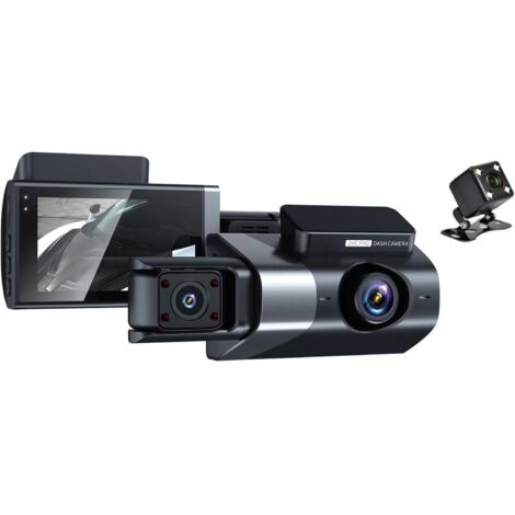 Cámara de salpicadero con tres cámaras, 1080P HD, DVR para coche, cámara de seguridad para coche, ultra gran angular de 170°, visión nocturna por infrarrojos, grabación en bucle 24 horas (1/5)