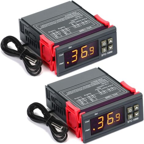 Controladores de temperatura digitales STC-3008 AC 110V-220V, termostatos digitales generales en grados centígrados, calibración de temperatura con sensor, 2 salidas de relé (STC-1000)
