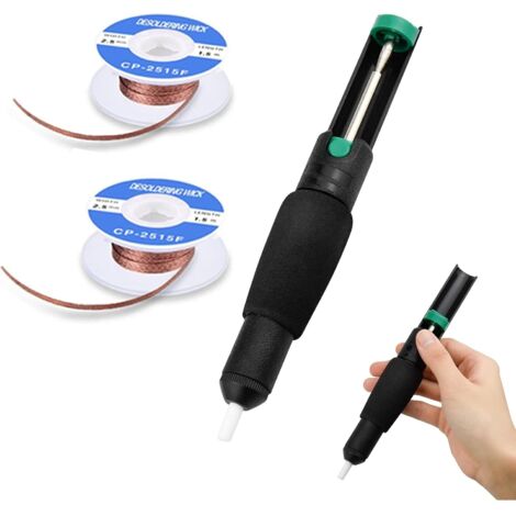 Kit de limpieza de soldadura, 2 trenzas y 1 bomba desoldadora, bomba desoldadora para trenza de soldadura, mecha desoldadora con ventosa, herramienta para quitar soldadura. (1/5)