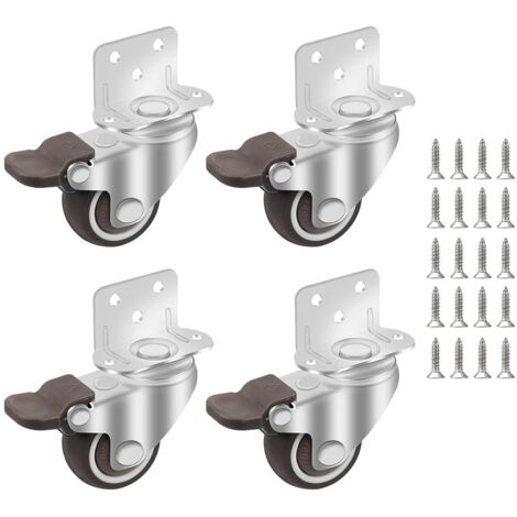 Ruedas para muebles 38 mm, 4 ruedas giratorias con freno, ruedas de goma con 20 tornillos, placa de montaje tipo L, ruedas de transporte para cunas y carros