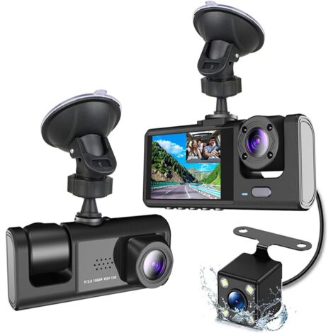 Dash CAM 3 Cámaras 1080P + 720P + 480p Delantero y Trasero Interior, Espejo Retrovisor para Coche Grabación de Video para Coche Videocámara Visión Nocturna