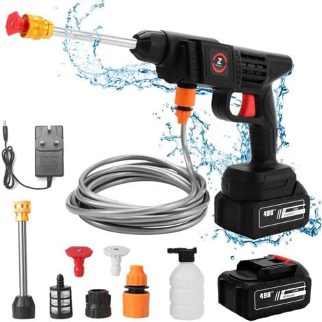 Limpiador de alta presión, pistola de alta presión inalámbrica de 50 bares, limpiador de alta presión con 1 batería, cargador y manguera de 5 m, para lavado y riego de automóviles (30 000 mAh) (1/5)