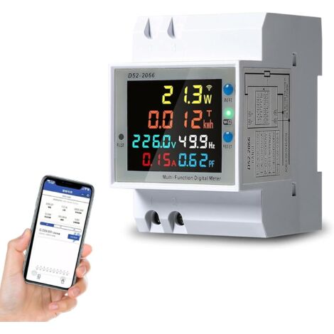 Medidor de Consumo Electrico WiFi,AC 40-300V 100A 6 en 1 Contador Electrico Medidor de Electricidad Digital Contador de Energía Monofásico (WiFi)