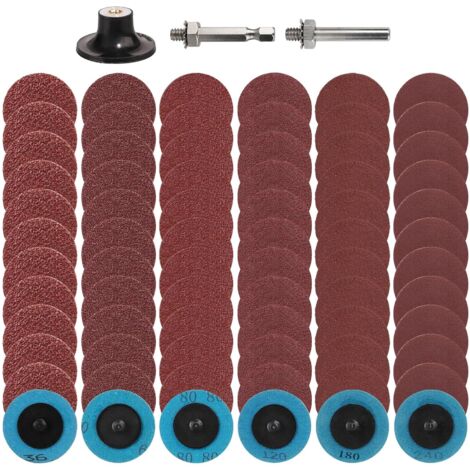 72 discos de lijado de repuesto rápido de 50 mm, discos de lijado Roloc de 36/60/80/120/180/240 con soporte de 1/4", para herramienta de amoladora rotativa de taladro (1/4)