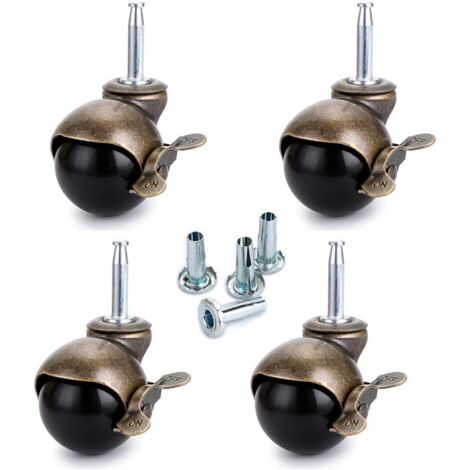 Ruedas de bola de bronce de 50 mm, ruedas para muebles con casquillos, ruedas de bola redondas con freno, repuesto para muebles, sofás, sillas, gabinetes, paquete de 4