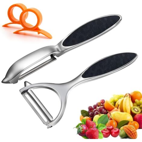 Pelador de patatas de cocina - Pelador giratorio en forma de Y de acero inoxidable para verduras, zanahorias y frutas, con mango ergonómico antideslizante (1/5)
