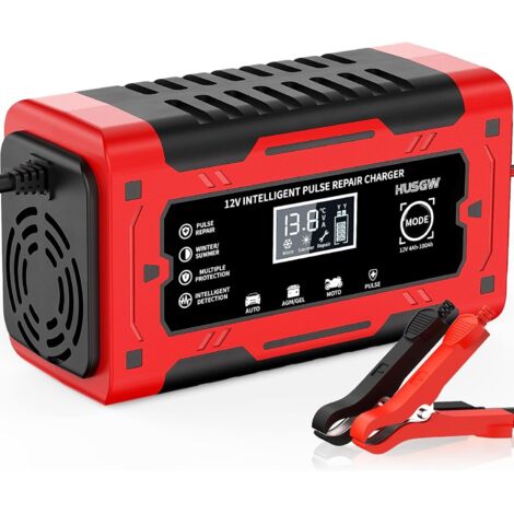 Cargador de batería para motocicleta de 12 V 6 A, mantenedor de cargador de batería para motocicleta con función de reparación automática con pantalla LCD, cargador de batería,AGM,SLA (4 Ah-100 Ah) (1/5)