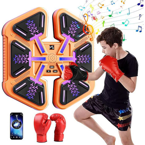 Máquina de boxeo musical, máquina de boxeo musical inteligente con luz LED, Bluetooth y velocidad ajustable, modo de conteo, máquina de boxeo montada en la pared para adultos y niños ejercicio naranja (1/5)