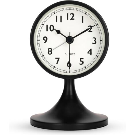Despertador Analógico con Función Snooze, luz Nocturna, Silencioso Reloj Mesa Metal Negro, Vintage Reloj Sobremesa sin Tictac para Mesilla Dormitorio Oficina 13cm (1/5)
