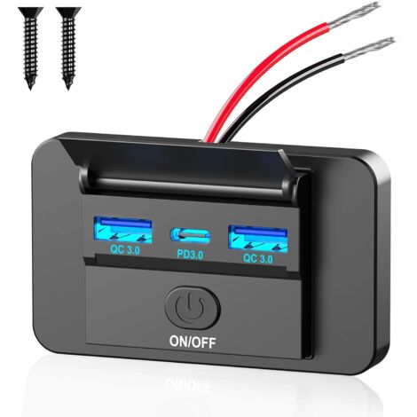 Panel de salida USB de 12V, usb c camper 36W USB C y cargador de puerto USB dual para coche QC 3,0 de 18W toma 12v usb para coche, autobús, camión RV