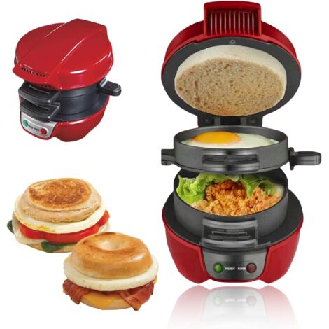 Sandwichera, parrilla para sándwiches y hamburguesas, con cuenta regresiva digital, apta para lavavajillas, perfecta para hamburguesas, refrigerios y desayunos rápidos (roja) (1/5)