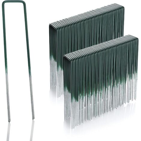 100 Grapas de sujeción para césped Artificial de Alambre de Acero galvanizado al Fuego  150 mm Largo, 25 mm Ancho, 2,9 mm Grosor  Color Verde y Cabeza Plana (1/5)
