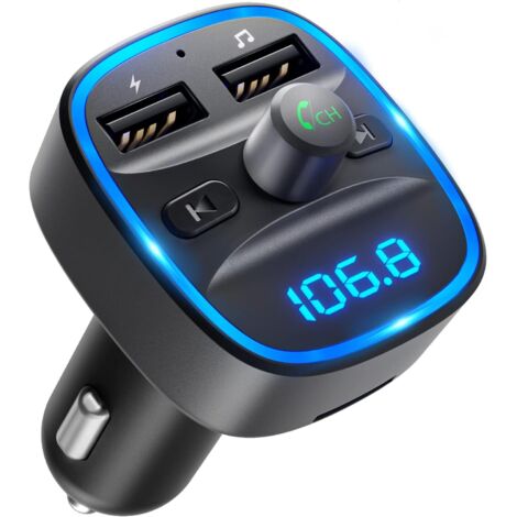 Transmisor FM actualizado, kits manos libres, transmisor FM Bluetooth, adaptador de radio con cargador de coche USB dual, reproductor de MP3, compatible con tarjeta TF y disco USB, color pizarra (1/5)