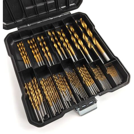 Juego de 99 brocas helicoidales para madera, brocas para metal con revestimiento de titanio, Ø1,5-10 mm, para taladrar madera y plástico (99) (1/5)