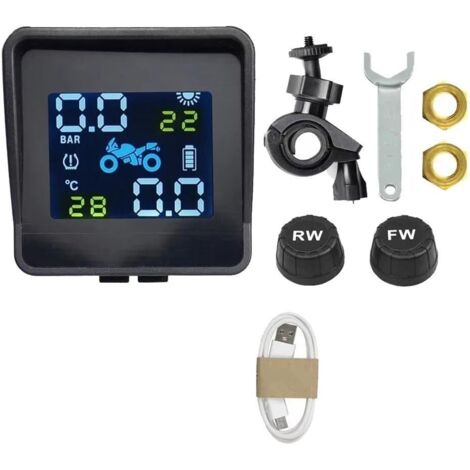 Sistema de monitoreo de presión y temperatura de neumáticos de motocicleta con alimentación solar y kit de sensores TPMS con carga USB. (1/5)