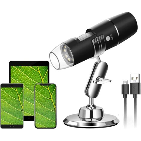 Microscopio digital USB, endoscopio portátil WiFi 720P 50X-1000X con boroscopio de 8 luces LED, soporte de metal para Android, iOS, iPhone y iPad. (1/5)