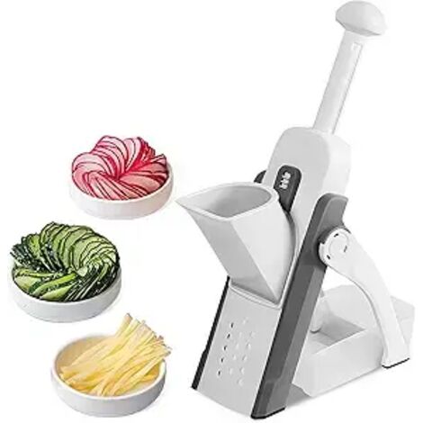 Cortadora segura para cocina Cortadora de patatas para patatas fritas Cortadora de patatas fritas 5 en 1 Cortadora de patatas fritas Cortadora de alimentos Espesor ajustable (COLOR: Gris) (1/5)
