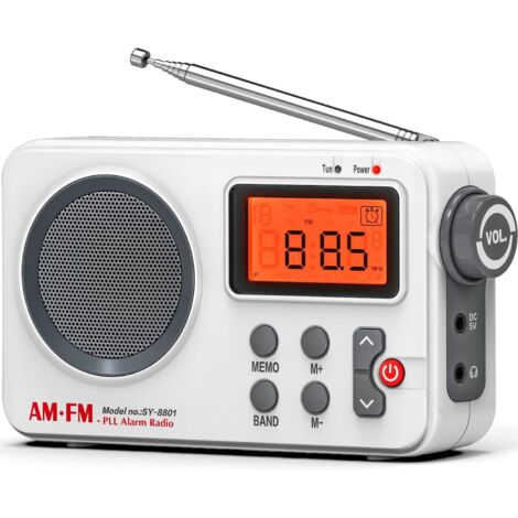 Radio portátil pequeña FM/AM(MW), radio a transistores con excelente recepción y alta calidad de sonido, con conexión temporizada, pantalla grande, despertador, almacenamiento manual y conector para a