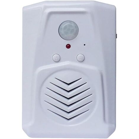 Altavoz acústico activado por movimiento PIR con cable USB. Cargue sus propios archivos de audio MP3 para transmitir voz, música o efectos de sonido (blanco)