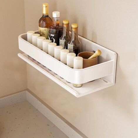 Estante para condimentos de cocina de pared, instalación sin taladro, 30 x 12 x 8 cm, blanco (1/5)