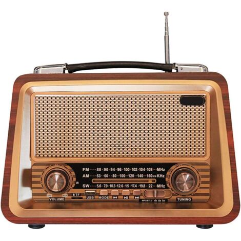 Radio retro portátil con Bluetooth, radio estéreo FM AM SW, compatible con disco USB, tarjeta USB/TF, conector AUX, reproducción de música con batería recargable, altavoz incorporado