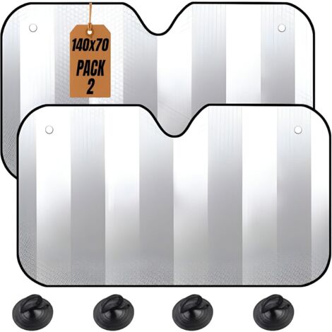 2 Parasol Coche Delantero con Ventosas 140x70 - para Sol Luna de Coche Delantero con Ventosa Plegable Universal – Parasoles Furgoneta de Playa Máxima Proteccion - Protector Solar Rayos UV Parabrisas (1/5)