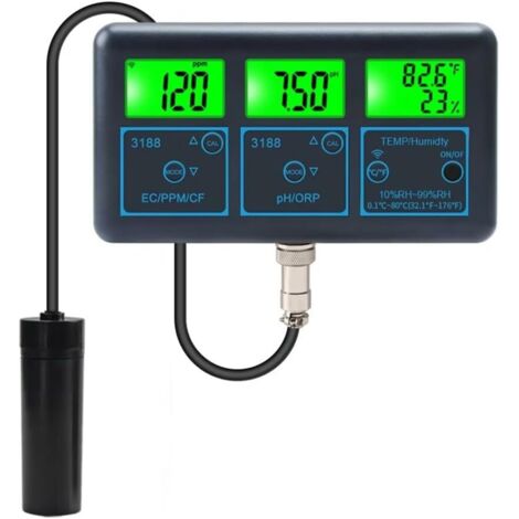 Analizador de calidad del agua 7 en 1 con WiFi, multiparámetros, PH/ORP/EC/PPM, humedad y temperatura, con enchufe europeo.