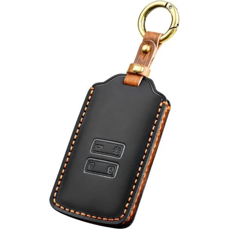 Funda de cuero para llave remota de coche Renault con llavero de 4 botones para Clio, Espace, Megane, Kadjar, Captur, Zoe, Dacia, Arkana, color negro.
