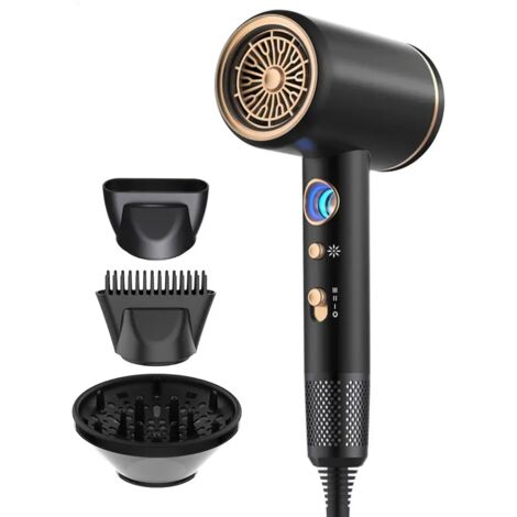 Secador de pelo iónico profesional con motor AC de 2200W, difusor de pelo 4 en 1, botón de calor/frío, 3 niveles de calentamiento, 3 niveles de velocidad, con