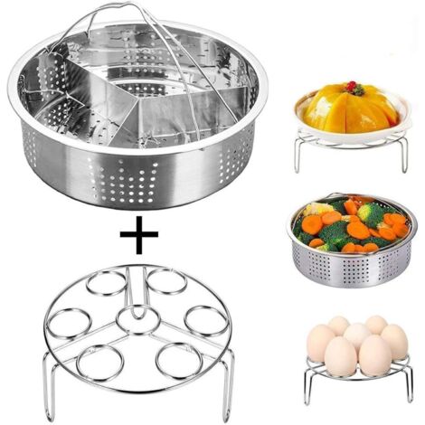 Accesorios para Freidoras, Instant Pot Accessories - Cesta de vapor con estante para cocinar huevos al vapor, separador, se adapta a olla a presion instantánea de 5, 6, 8 cuartos de galón, 3 piezas
