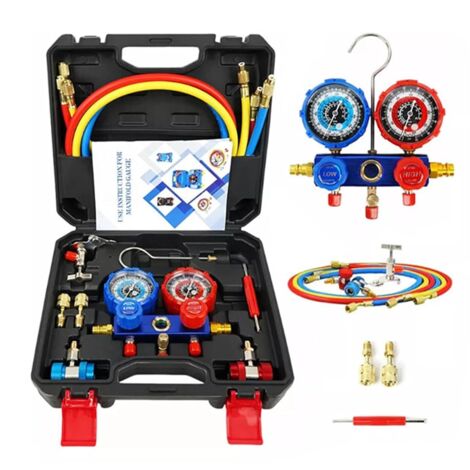 HVAC Gauge Set, Manifold Pressure Kit, Refrigerant Refill Tools, Accurate Diagnostic System, Compact Maintenance Equipment, Ideal for Vehicle, Home, Garage, Workshop, Multicolor