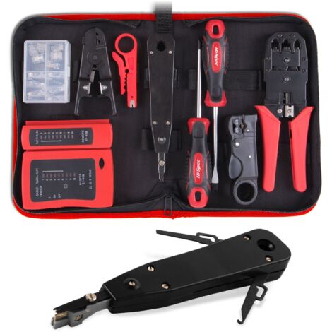 Kit de herramientas de red profesional de 19 piezas con comprobador de cables, engarzadora y accesorios para instalación y reparación de computadoras y cableado Ethernet